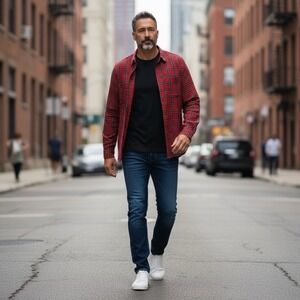 Chaps Shirt Mens XL Extra Large Red Black Plaid Button Down Long Sleeve Pocket